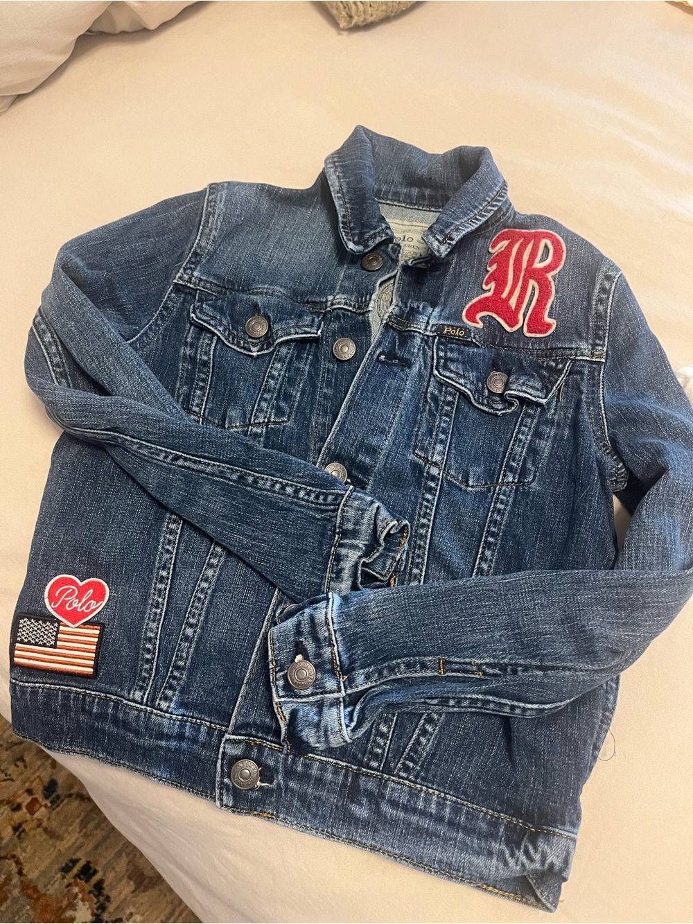 Ralph Lauren Dark Blue Denim Kids' Jacket with Patches